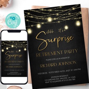 Editable Surprise Retirement Party Invitation Template, Retirement Dinner | Printable Modern, Elegant Black and Gold, DIY Evite a25 image 7