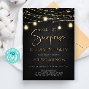 Editable Surprise Retirement Party Invitation Template, Retirement Dinner | Printable Modern, Elegant Black and Gold, DIY Evite a25 image 4