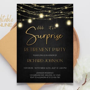 Editable Surprise Retirement Party Invitation Template, Retirement Dinner | Printable Modern, Elegant Black and Gold, DIY Evite a25 image 6