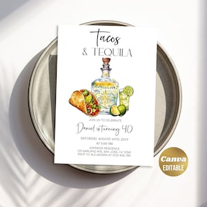 Tacos and Tequila Birthday Invitation Template, Mexican Theme Fiesta Party Invite, 30th 40th 50th Adult Canva Editable digital 39
