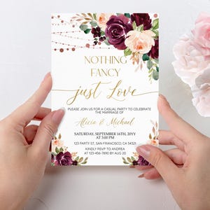 Nothing Fancy Just Love Wedding Invitation template, Casual wedding party invitations, Elopement Announcement Wedding Reception Invite a19