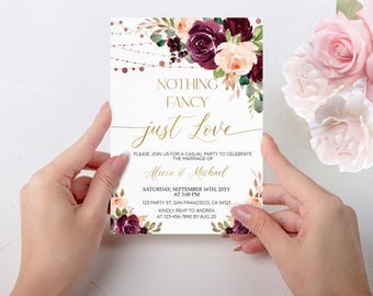 Nothing Fancy Just Love Wedding Invitation template, Casual wedding party invitations, Elopement Announcement Wedding Reception Invite a19