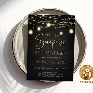 Editable Surprise Retirement Party Invitation Template, Retirement Dinner | Printable Modern, Elegant Black and Gold, DIY Evite a25 image 5