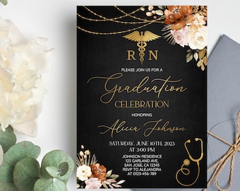Editable Nursing Graduation Invitation, Registered Nurse Invitation, RN invite, LVN Invite, Graduation Party Invitation Digital Download a14