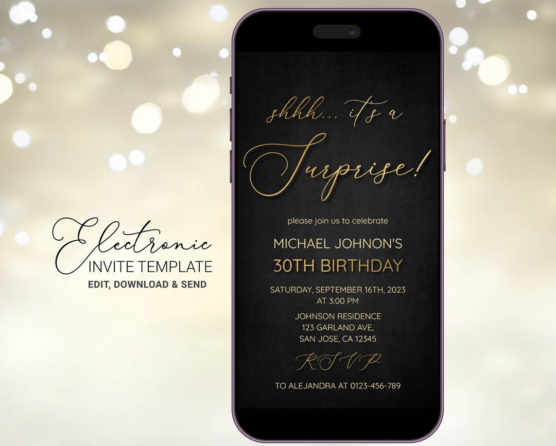Editable Surprise Party Invite, Shhh... It's a Surprise Invite, Text
