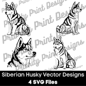 Siberian Husky Dog Vector SVG Bundle Licence commerciale Décor Tag Fichiers Enfants Chemises Autocollants Cricut Laser Design Sublimination Téléchargements
