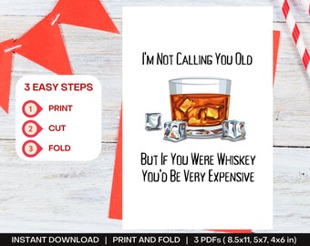 Whiskey Birthday Card | Printable Birthday Card | Getting Old Digital Greeting Card for Birthday | Instant Download | Dad, Grandpa, Husband