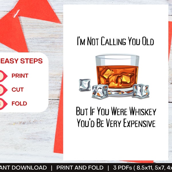 Whiskey Birthday Card | Printable Birthday Card | Getting Old Digital Greeting Card for Birthday | Instant Download | Dad, Grandpa, Husband