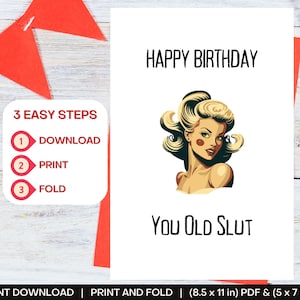 Feliz aniversário, sua velha vagabunda, cartão de download instantâneo para impressão digital, impressão de cartão de aniversário engraçado, cartão engraçado para amigo, download instantâneo