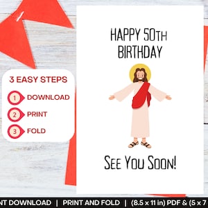 Feliz 50 cumpleaños tarjeta digital imprimible, descarga instantánea, Jesucristo, tarjeta de cumpleaños divertida, cincuenta años, crudo, grosero, humor negro