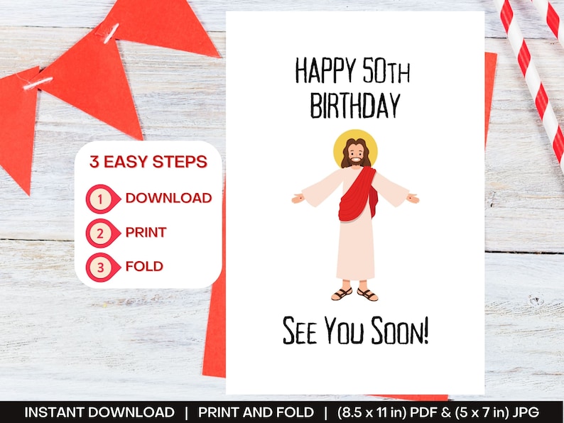 Happy 50th Birthday Printable Digital Card, Instant Download, Jesus ...