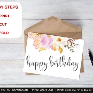Simple Happy Birthday Digital Printable Card | Printable Card | Digital Download Card | Digital Birthday Card | Printable Birthday Cards