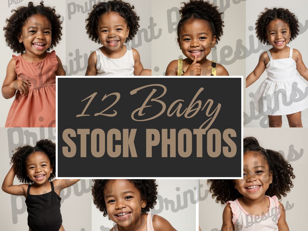 12 African American Baby Girl Stock Photo Bundle, Commercial Use