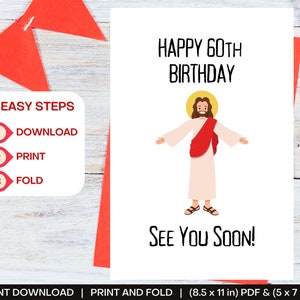 Joyeux 60e anniversaire Carte numérique imprimable, Téléchargement instantané, Jésus-Christ, Carte d’anniversaire drôle, Cinquante ans, Brut, Morbide, Humour noir