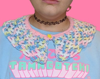 Joli col détachable en maille au crochet pastel rêveur