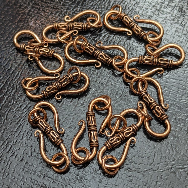 26mm Bali Style Solid Copper S Hook Clasp w/loops Qty 10