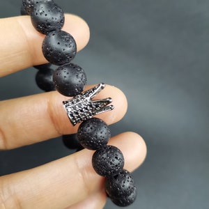 Lava Stone Bracelet-Gift For Men-Men&#39;s Volcanic Stone 10 mm Lava Bead Bracelet-Gemstone Bracelet