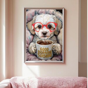 Maltese Puppy With Coffee Mug Digital Print