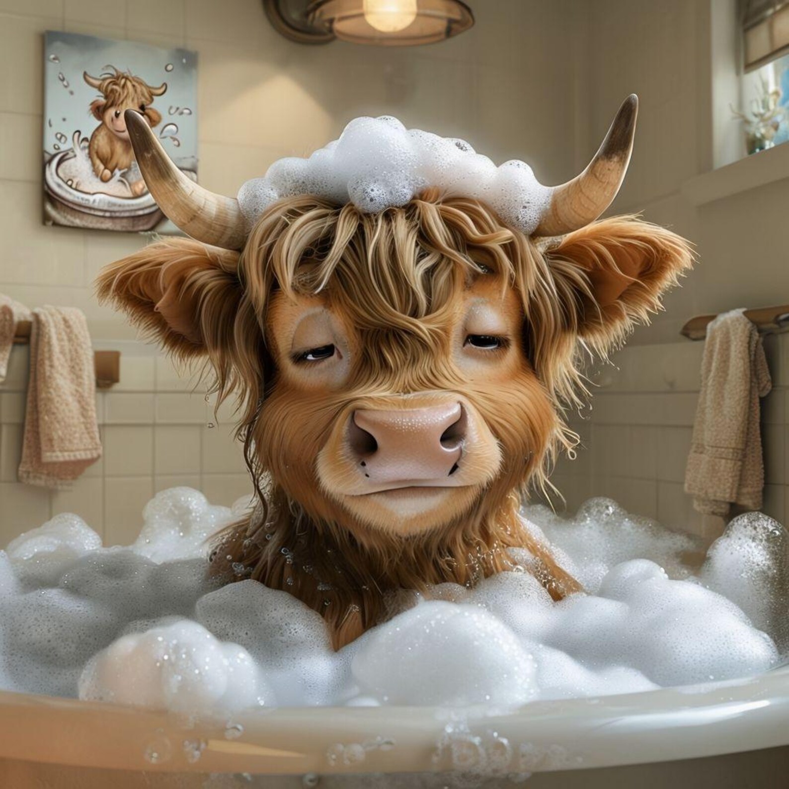 Cute Highland Cow in Bath Digital Print Etsy