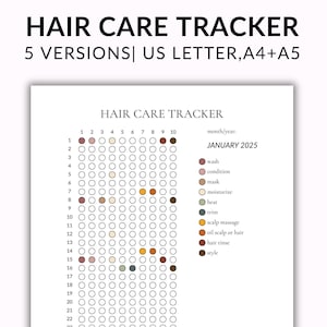 Página de diario de seguimiento del cuidado del cabello/Registro de rutina de cuidado del cabello natural/Seguimiento de régimen de belleza/Seguimiento de hábitos de cuidado personal/Carta de EE. UU., A4, A5/Descargar