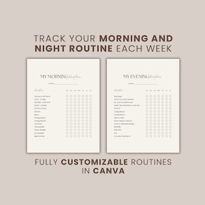 Editable Morning and Night Routine Checklist Template| Daily Routine Tracker Template| Minimalist Morning and Evening Consistency Tracker