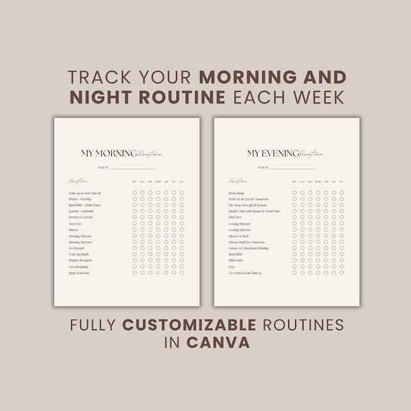 Editable Morning and Night Routine Checklist| Daily Routine Tracker Template| Minimalist Morning and Evening Consistency Tracker