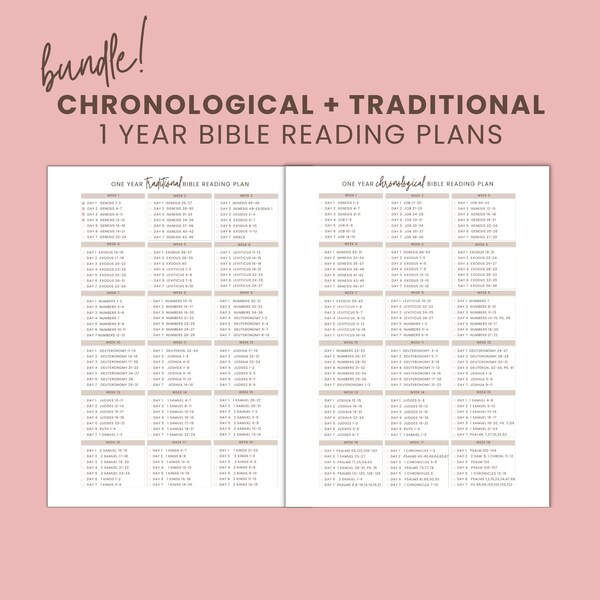 Chronological and Traditional Bible Reading Plan Bundle| Bible Tracker| One Year Bible Reading Plan | 52 Week Plan| Printable Download