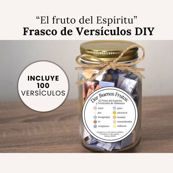 Versículos Biblia en Español| El fruto del Espíritu y Alabanza| Frasco de Versículos-Printable DIY Regalo para Cristianos| Reina-Valera 1960