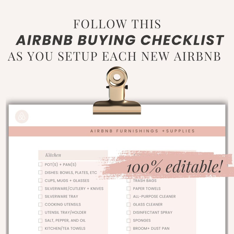 Editable Airbnb Supplies Checklist Airbnb Setup Purchase Etsy