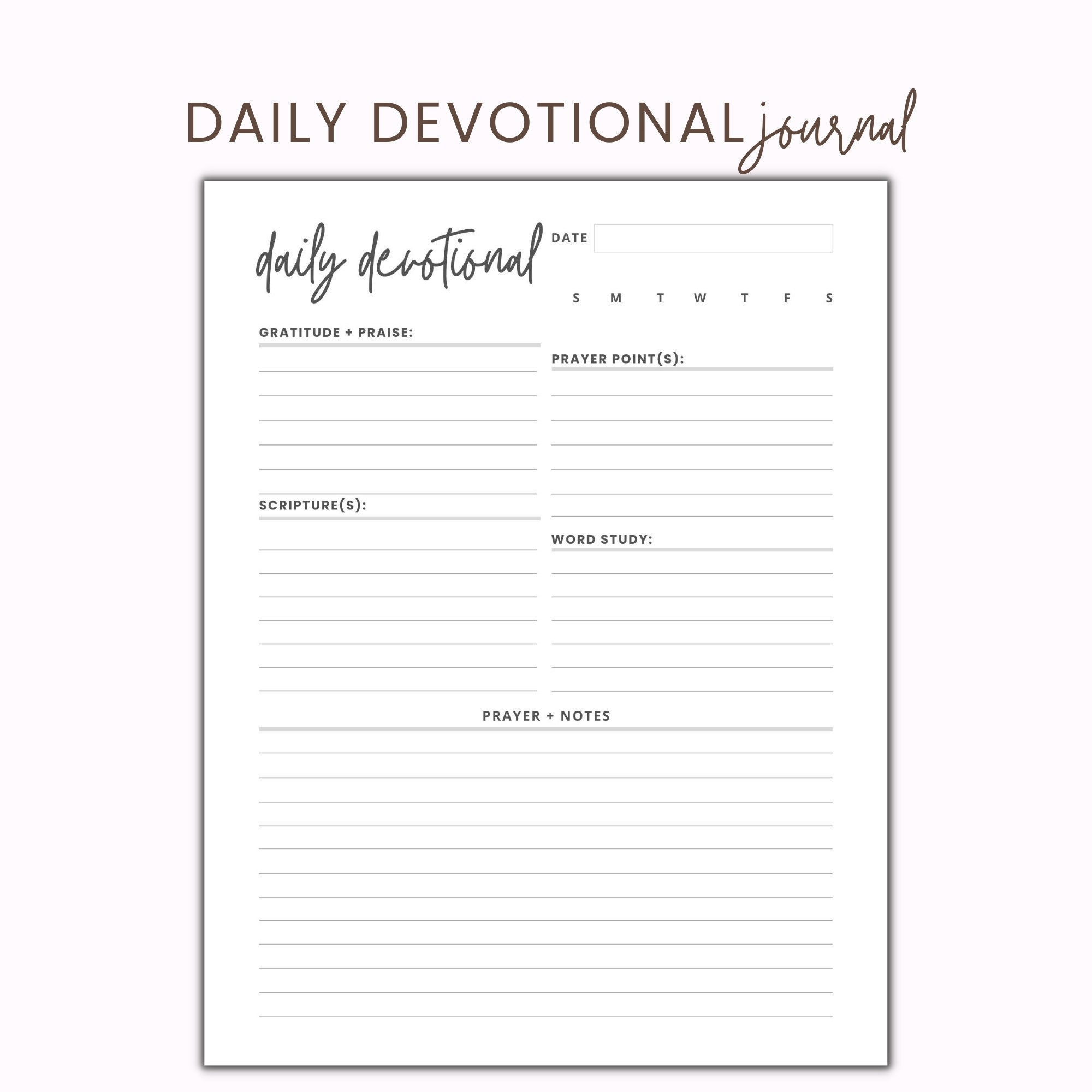 Daily Devotional Journal Printable Bible Study Template Etsy