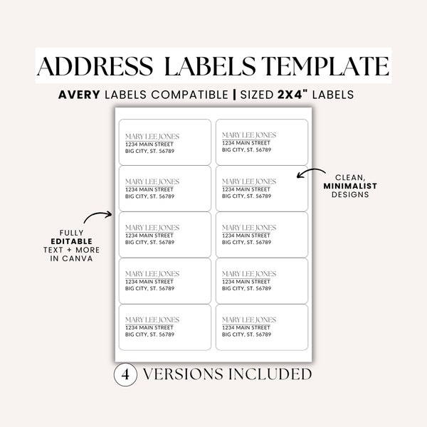 Minimalist Return Address Label Template| Shipping Address Labels | Size 2x4" | Avery Label 8163 | Editable Canva Template| Wedding, Showers