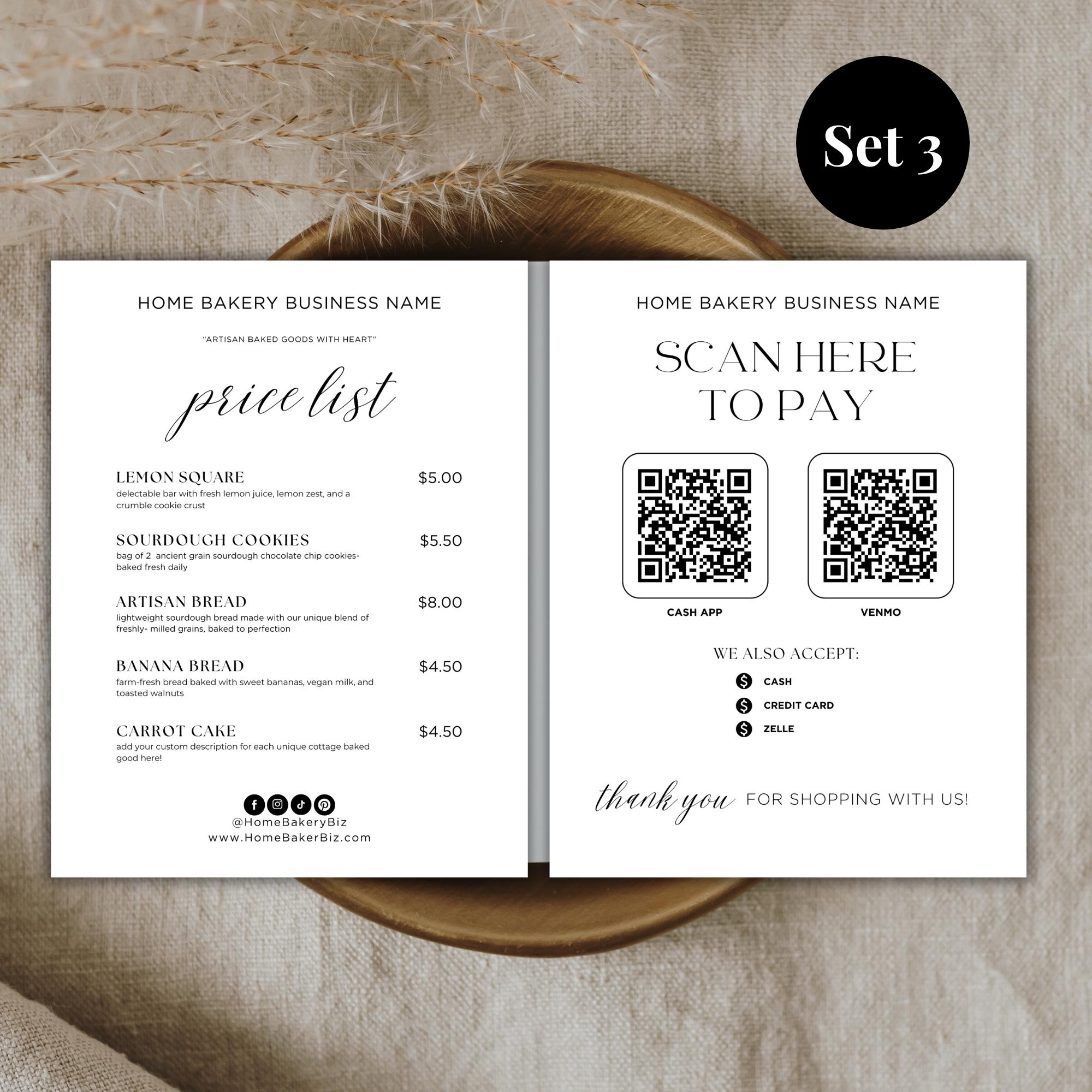 Price List Scan to Pay Template Bundle | Small Business | Scan to Pay ...