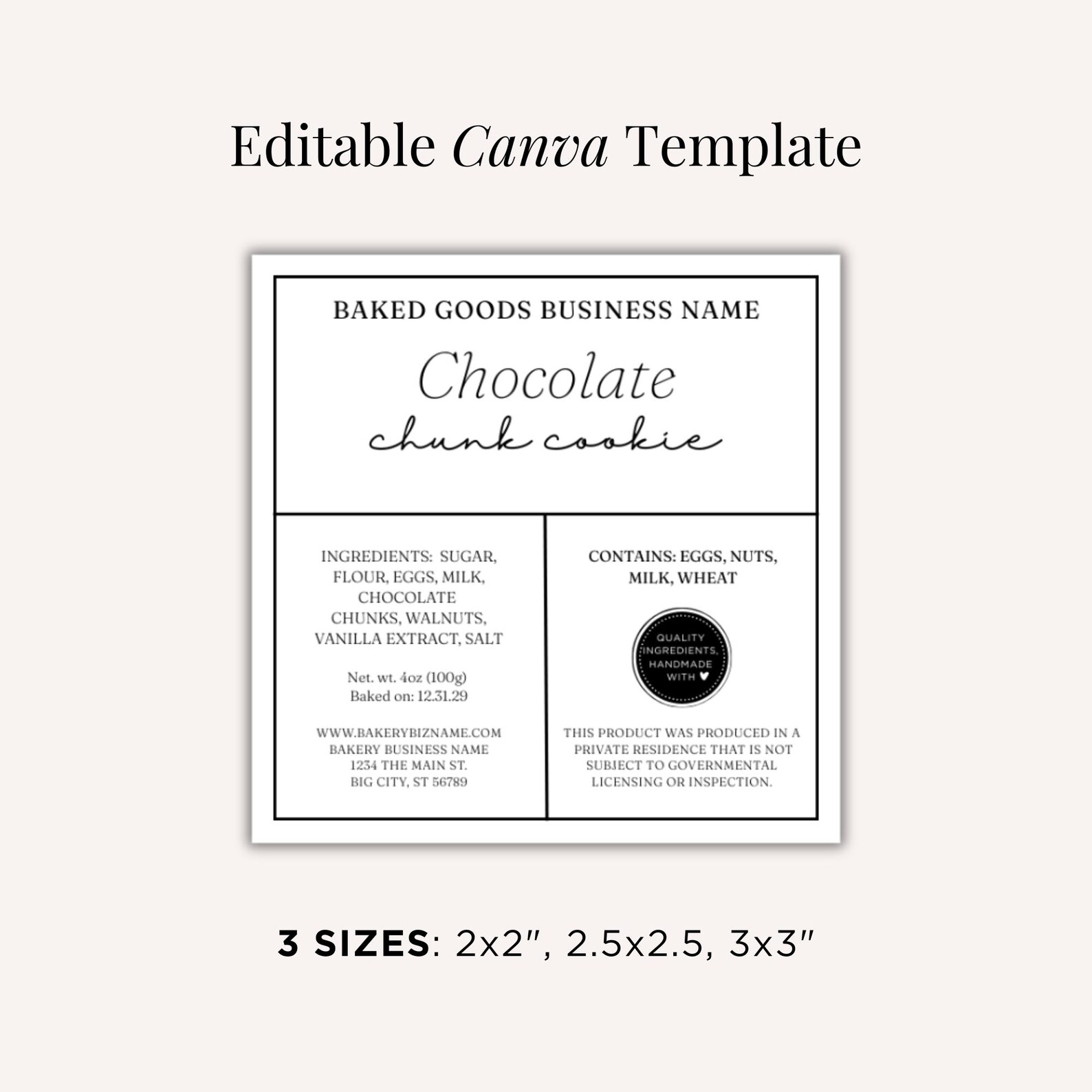 Statement Labels Square Cottage Food Label Template | Editable Canva Template ...