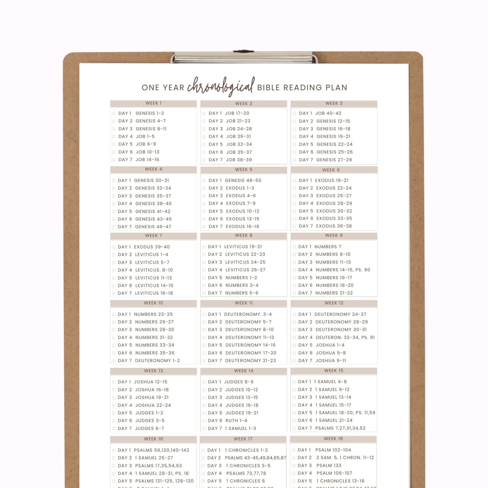 Chronological Bible Reading Plan Bible Reading Tracker One Year Bible 
