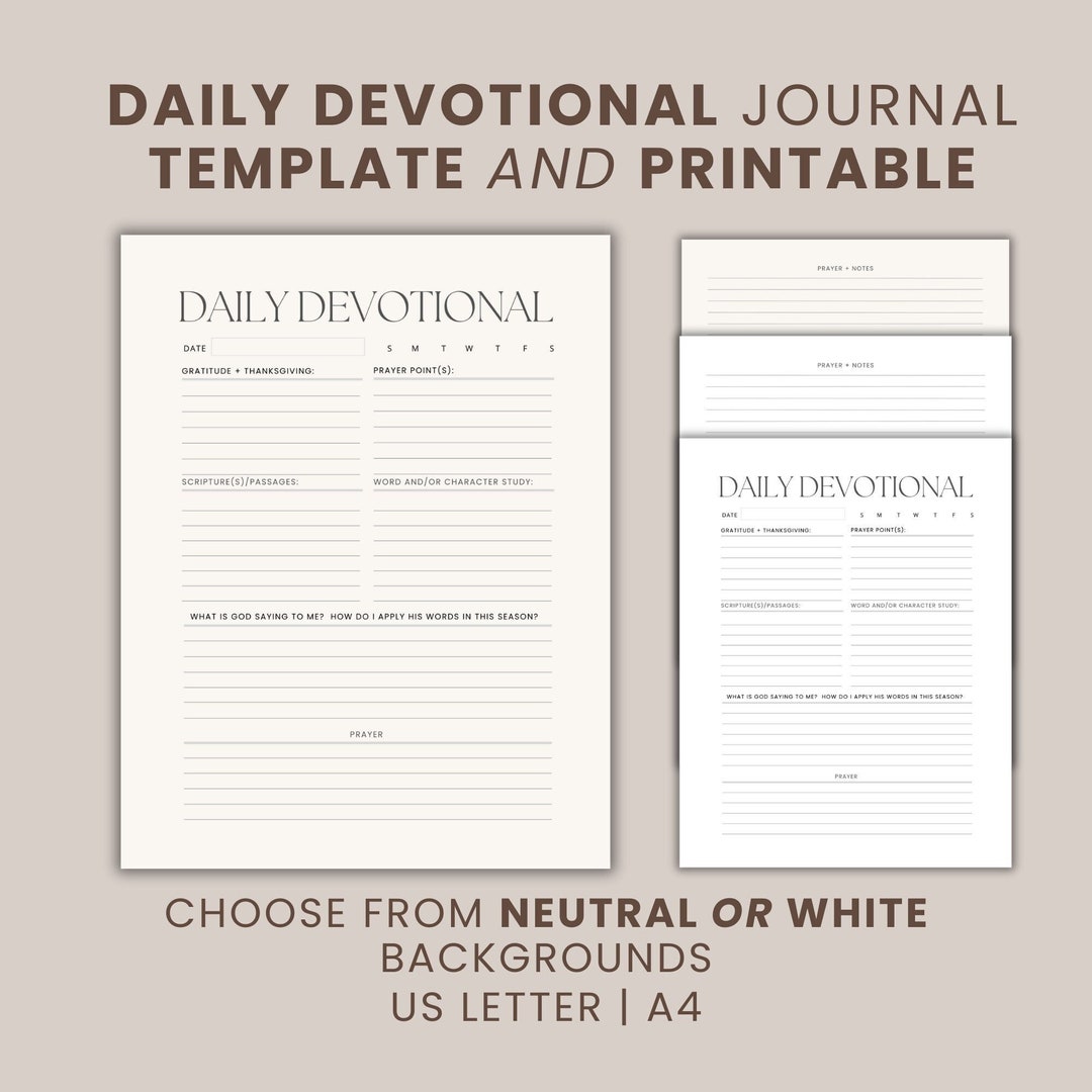 Editable Daily Devotional Journal Printable Bible Study Template Quiet
