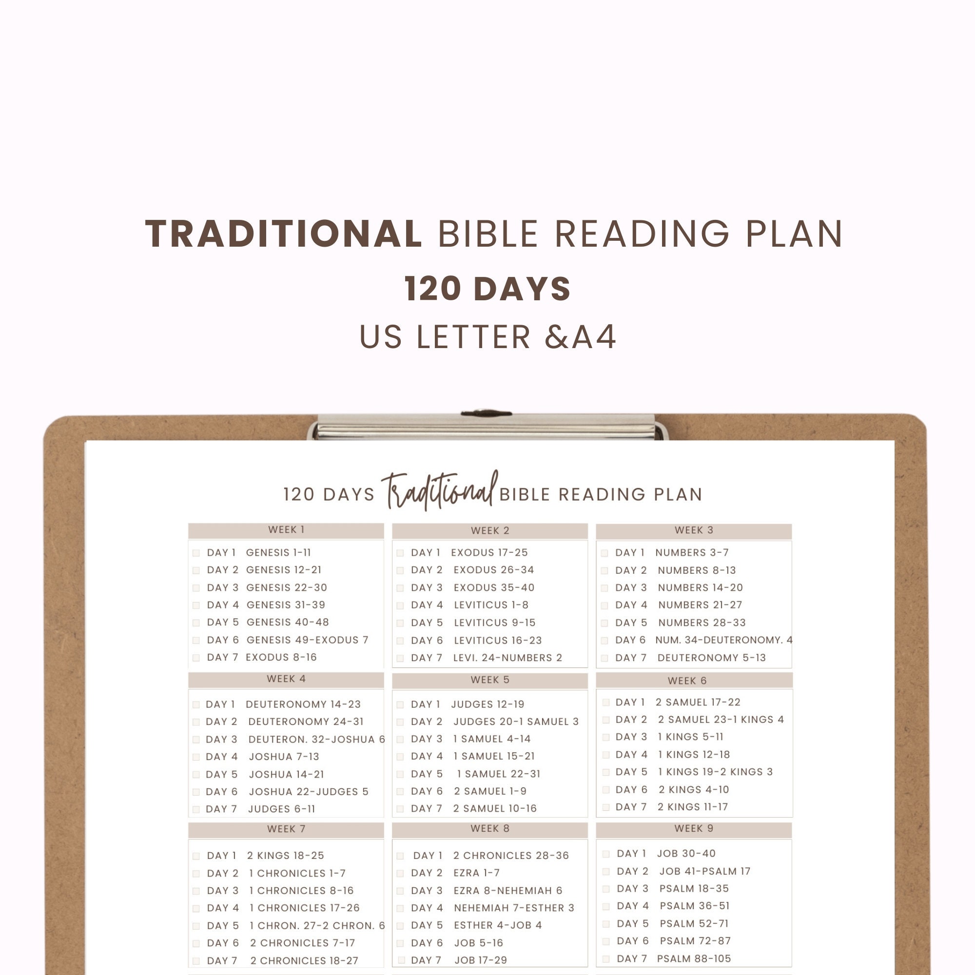 4-month Bible Reading Plan Bible Reading Tracker Traditional Bible ...