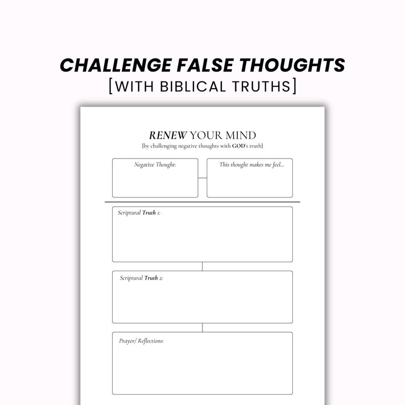 Renew Your Mind| Challenge Negative Thoughts Printable| Biblical Truth ...