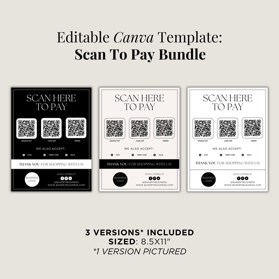Editable Qr Permit Scan Editable Scan to Pay Sign| QR Code Sign Small Business| Scan to Pay QR ...