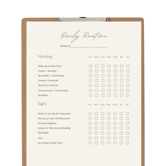 Editable Morning and Night Routine Checklist| Daily Routine Habit Tracker Printable| Minimalist Morning and Evening Consistency Template