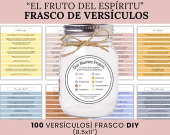 スペイン語聖書瓶印刷可能| El Fruto del Espiritu| 賛美聖書| 祈りの瓶キット印刷可能DIY| 印刷可能なダウンロード| キリスト教ギフト