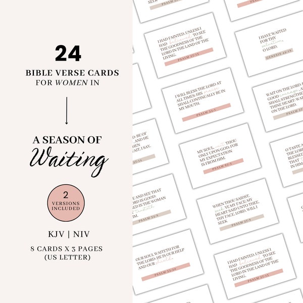 Season of Waiting Bible Verse Cards| Printable Scripture Cards to Encourage| Memory Verse Cards for Women KJV NIV