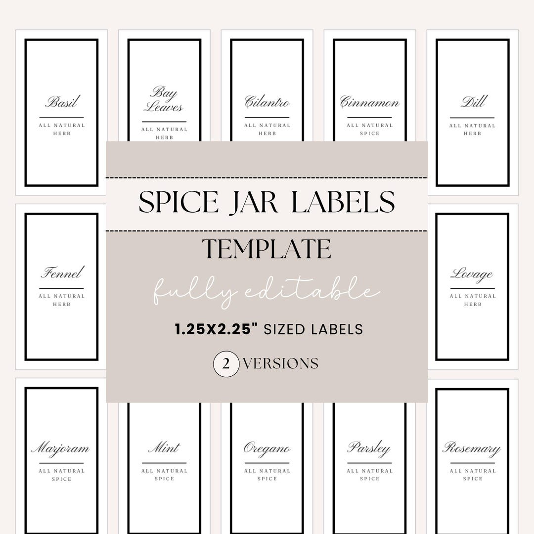 Editable Spice Jar Labels| Old World Script Label| Aesthetic Cursive ...