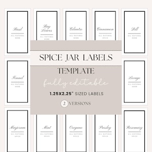 Etiquetas editables para tarros de especias/Etiquetas con escritura antigua/Etiquetas cursivas estéticas/Plantilla de Canva (3,25 x 5,75 cm)