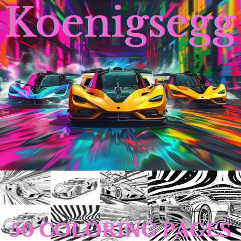 50 Koenigsegg Supercars Coloring Pages Adults and Kids Coloring Book