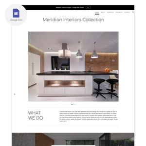 May include: A modern kitchen interior design with white cabinets, a black countertop island, and two black bar stools. The kitchen features a brick wall, a stainless steel range hood, and pendant lights.