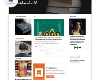 Modern Author Website Design | Substack & Subscribe button | Google Site Designs
