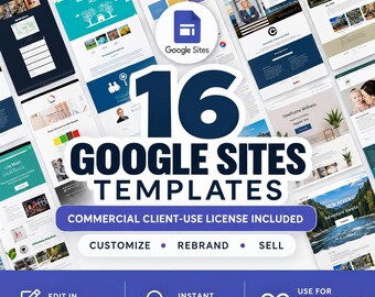 16 Google Sites Templates | Commercial Use Website Bundle | PLR Templates for Resell & Client Websites