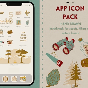 Camping App Icons iOS 16 iPhone & iPad including widgets and backgrounds. Scout. Nature. Hike. Camp. App Icon Pack.