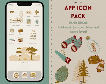 Camping App Icons iOS 16 iPhone & iPad including widgets and backgrounds. Scout. Nature. Hike. Camp. App Icon Pack.