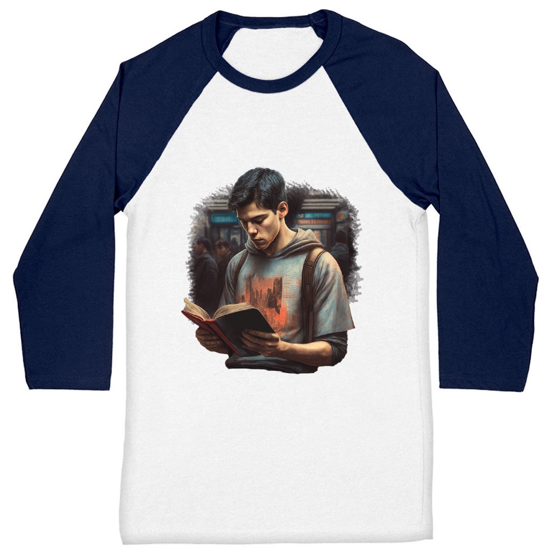 Cute Graphic Baseball Tshirt Digital Art Tshirt Reading Book Printed